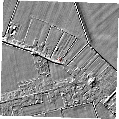Shaded relief map of the ground around PE129PN, computed from Environment Agency LiDAR. The ground here sits at about 4 m above sea level and falls 5 m across the surrounding 800 m. Surface water reaching this point runs off ground lying to the south, 1.5 m higher.