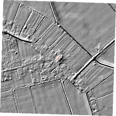 Shaded relief map of the ground around PE129PQ, computed from Environment Agency LiDAR. The ground here sits at about 5 m above sea level and falls 5 m across the surrounding 800 m. Surface water reaching this point runs off ground lying to the east-south-east, 1.4 m higher.
