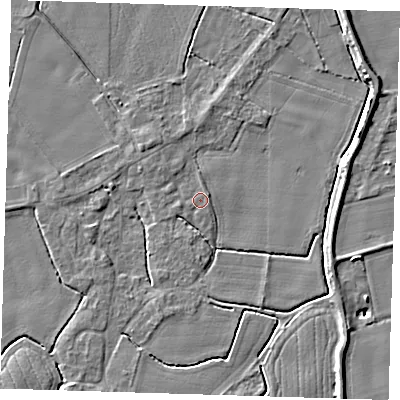 Shaded relief map of the ground around PE129PT, computed from Environment Agency LiDAR. The ground here sits at about 3 m above sea level and falls 6 m across the surrounding 800 m. Surface water reaching this point runs off ground lying to the north-west, 0.9 m higher.