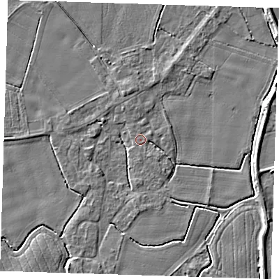 Shaded relief map of the ground around PE129PW, computed from Environment Agency LiDAR. The ground here sits at about 3 m above sea level and falls 6 m across the surrounding 800 m. Surface water reaching this point runs off ground lying to the north-north-west, 2.6 m higher.