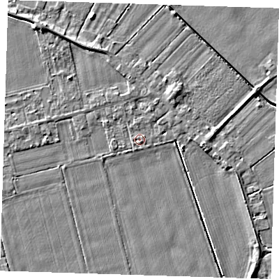 Shaded relief map of the ground around PE129PX, computed from Environment Agency LiDAR. The ground here sits at about 4 m above sea level and falls 5 m across the surrounding 800 m. Surface water reaching this point runs off ground lying to the north-north-east, 1.1 m higher.