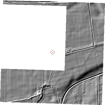 Shaded relief map of the ground around PE129QD, computed from Environment Agency LiDAR. and falls 4 m across the surrounding 800 m.