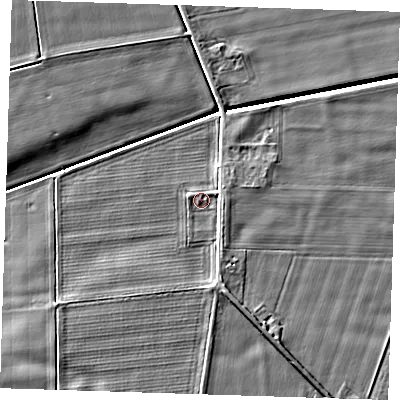 Shaded relief map of the ground around PE129QE, computed from Environment Agency LiDAR. The ground here sits at about 3 m above sea level and falls 5 m across the surrounding 800 m. Surface water reaching this point runs off ground lying to the south-south-east, 2.0 m higher.