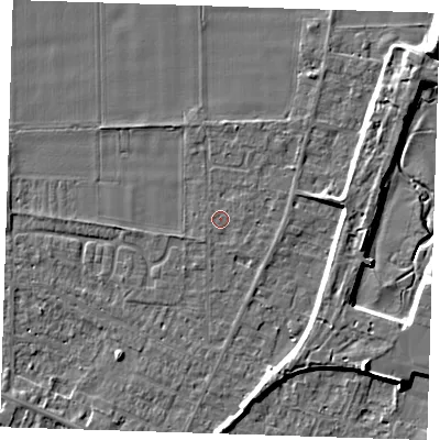 Shaded relief map of the ground around PE129RH, computed from Environment Agency LiDAR. The ground here sits at about 4 m above sea level and falls 9 m across the surrounding 800 m. Surface water reaching this point runs off ground lying to the south-south-east, 4.0 m higher.