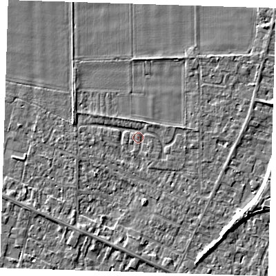 Shaded relief map of the ground around PE129RJ, computed from Environment Agency LiDAR. The ground here sits at about 4 m above sea level and falls 4 m across the surrounding 800 m. Surface water reaching this point runs off ground lying to the west-south-west, 0.7 m higher.