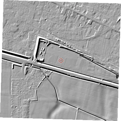 Shaded relief map of the ground around PE129RN, computed from Environment Agency LiDAR. The ground here sits at about 4 m above sea level and falls 7 m across the surrounding 800 m. The ground contributing surface water to this point lies to the north-west.