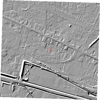 Shaded relief map of the ground around PE129SE, computed from Environment Agency LiDAR. The ground here sits at about 4 m above sea level and falls 7 m across the surrounding 800 m. Surface water reaching this point runs off ground lying to the south-west, 0.7 m higher.