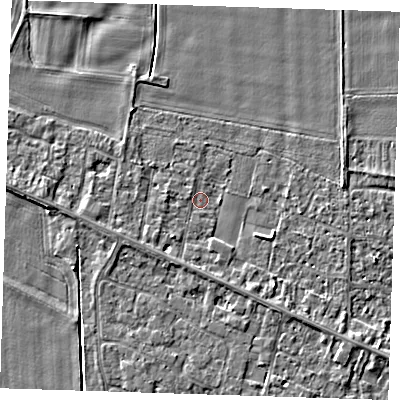 Shaded relief map of the ground around PE129SX, computed from Environment Agency LiDAR. The ground here sits at about 3 m above sea level and falls 3 m across the surrounding 800 m. Surface water reaching this point runs off ground lying to the south-west, 1.9 m higher.