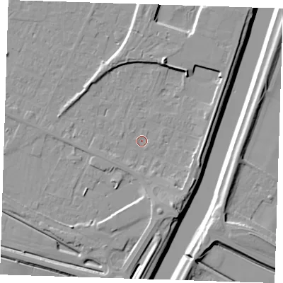 Shaded relief map of the ground around PE129UF, computed from Environment Agency LiDAR. The ground here sits at about 3 m above sea level and falls 11 m across the surrounding 800 m. Surface water reaching this point runs off ground lying to the south-south-east, 5.5 m higher.