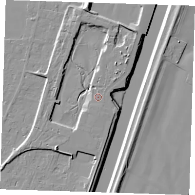 Shaded relief map of the ground around PE129UR, computed from Environment Agency LiDAR. The ground here sits at about 6 m above sea level and falls 12 m across the surrounding 800 m. Surface water reaching this point runs off ground lying to the south-south-east, 0.7 m higher.