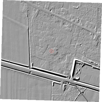 Shaded relief map of the ground around PE129XP, computed from Environment Agency LiDAR. The ground here sits at about 4 m above sea level and falls 7 m across the surrounding 800 m. Surface water reaching this point runs off ground lying to the north-west, 0.9 m higher.
