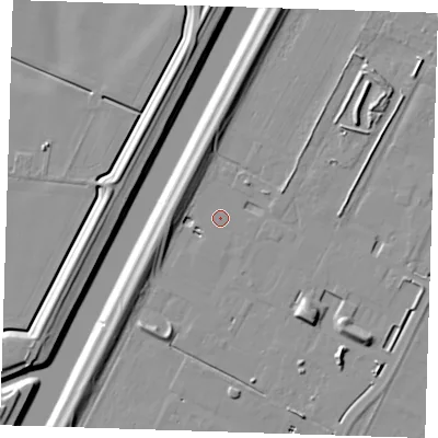 Shaded relief map of the ground around PE129XS, computed from Environment Agency LiDAR. The ground here sits at about 3 m above sea level and falls 9 m across the surrounding 800 m. The ground contributing surface water to this point lies to the east.