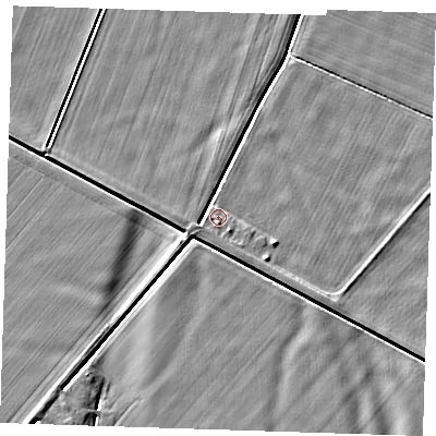 Shaded relief map of the ground around PE129YU, computed from Environment Agency LiDAR. The ground here sits at about 3 m above sea level and falls 4 m across the surrounding 800 m. Surface water reaching this point runs off ground lying to the south-east, 1.7 m higher.