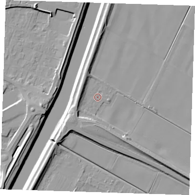 Shaded relief map of the ground around PE129YW, computed from Environment Agency LiDAR. The ground here sits at about 3 m above sea level and falls 11 m across the surrounding 800 m. Surface water reaching this point runs off ground lying to the south, 5.8 m higher.