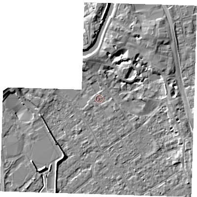 Shaded relief map of the ground around PE131DU, computed from Environment Agency LiDAR. The ground here sits at about 4 m above sea level and falls 7 m across the surrounding 800 m. Surface water reaching this point runs off ground lying to the south-south-west, 0.6 m higher.