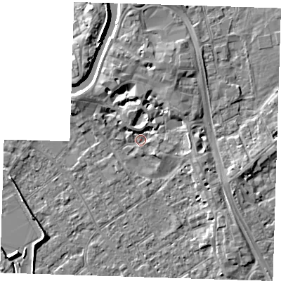 Shaded relief map of the ground around PE131HP, computed from Environment Agency LiDAR. The ground here sits at about 4 m above sea level and falls 7 m across the surrounding 800 m. Surface water reaching this point runs off ground lying to the north-north-east, 4.6 m higher.