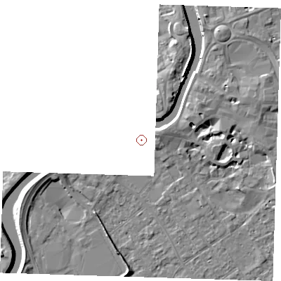 Shaded relief map of the ground around PE131JE, computed from Environment Agency LiDAR. and falls 7 m across the surrounding 800 m.