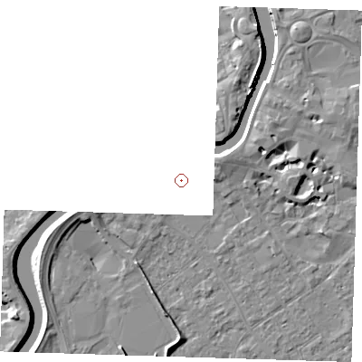 Shaded relief map of the ground around PE131JF, computed from Environment Agency LiDAR. and falls 7 m across the surrounding 800 m.