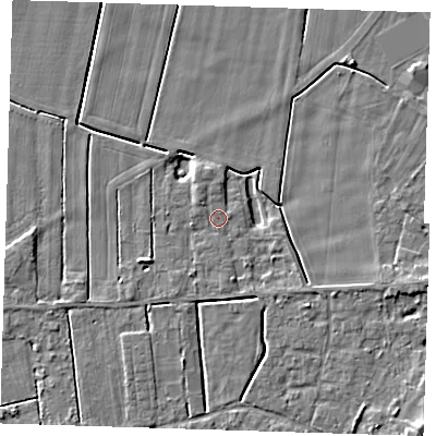 Shaded relief map of the ground around PE131JH, computed from Environment Agency LiDAR. The ground here sits at about 3 m above sea level and falls 5 m across the surrounding 800 m. Surface water reaching this point runs off ground lying to the north, 1.0 m higher.