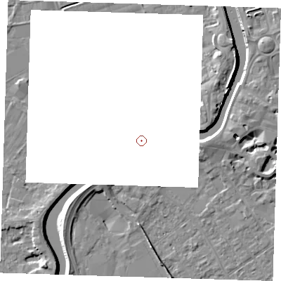 Shaded relief map of the ground around PE131JR, computed from Environment Agency LiDAR. and falls 7 m across the surrounding 800 m.
