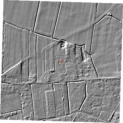 Shaded relief map of the ground around PE131LP, computed from Environment Agency LiDAR. The ground here sits at about 3 m above sea level and falls 4 m across the surrounding 800 m. Surface water reaching this point runs off ground lying to the north-north-east, 1.2 m higher.