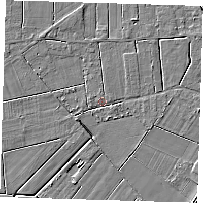 Shaded relief map of the ground around PE131LQ, computed from Environment Agency LiDAR. The ground here sits at about 3 m above sea level and falls 6 m across the surrounding 800 m. Surface water reaching this point runs off ground lying to the north-east, 2.3 m higher.