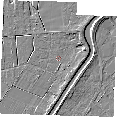 Shaded relief map of the ground around PE131LR, computed from Environment Agency LiDAR. The ground here sits at about 3 m above sea level and falls 6 m across the surrounding 800 m. Surface water reaching this point runs off ground lying to the east-north-east, 4.3 m higher.
