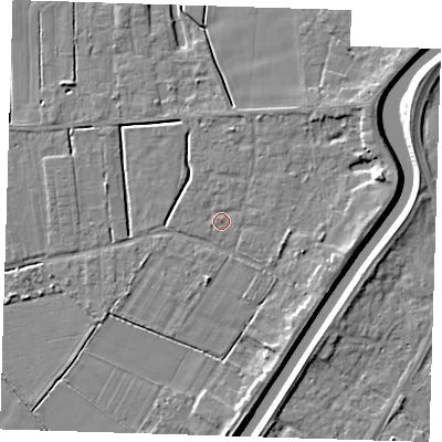 Shaded relief map of the ground around PE131LS, computed from Environment Agency LiDAR. The ground here sits at about 3 m above sea level and falls 6 m across the surrounding 800 m. Surface water reaching this point runs off ground lying to the north-north-east, 1.6 m higher.