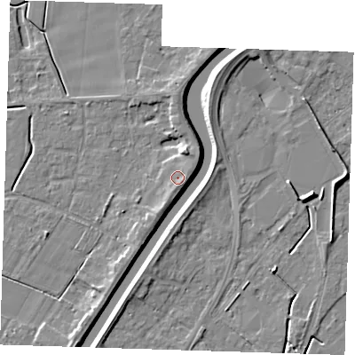 Shaded relief map of the ground around PE131LW, computed from Environment Agency LiDAR. The ground here sits at about 5 m above sea level and falls 6 m across the surrounding 800 m. Surface water reaching this point runs off ground lying to the east-north-east, 1.3 m higher.