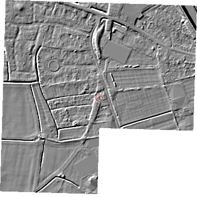 Shaded relief map of the ground around PE131RN, computed from Environment Agency LiDAR. The ground here sits at about 3 m above sea level and falls 6 m across the surrounding 800 m. Surface water reaching this point runs off ground lying to the south-south-west, 1.3 m higher.