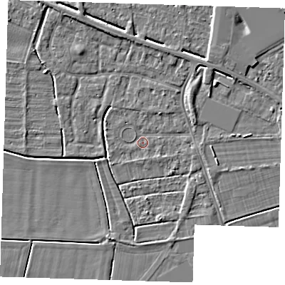 Shaded relief map of the ground around PE131RP, computed from Environment Agency LiDAR. The ground here sits at about 3 m above sea level and falls 5 m across the surrounding 800 m. Surface water reaching this point runs off ground lying to the east, 3.1 m higher.