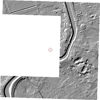Shaded relief map of the ground around PE131RW, computed from Environment Agency LiDAR. and falls 8 m across the surrounding 800 m.