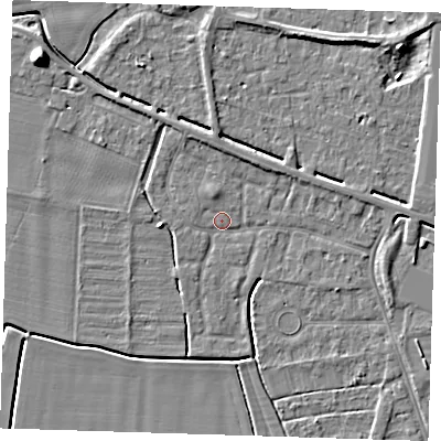 Shaded relief map of the ground around PE131SD, computed from Environment Agency LiDAR. The ground here sits at about 3 m above sea level and falls 9 m across the surrounding 800 m. Surface water reaching this point runs off ground lying to the north, 2.2 m higher.