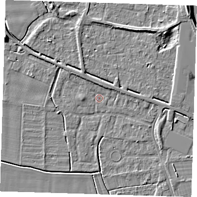 Shaded relief map of the ground around PE131SG, computed from Environment Agency LiDAR. The ground here sits at about 3 m above sea level and falls 9 m across the surrounding 800 m. Surface water reaching this point runs off ground lying to the north, 1.9 m higher.