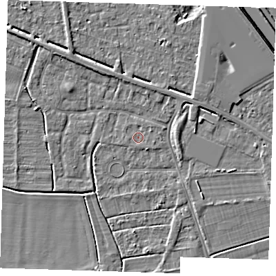 Shaded relief map of the ground around PE131SN, computed from Environment Agency LiDAR. The ground here sits at about 3 m above sea level and falls 6 m across the surrounding 800 m. Surface water reaching this point runs off ground lying to the south-east, 0.9 m higher.