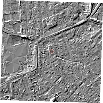 Shaded relief map of the ground around PE132ED, computed from Environment Agency LiDAR. The ground here sits at about 4 m above sea level and falls 4 m across the surrounding 800 m. Surface water reaching this point runs off ground lying to the south-west, 0.9 m higher.