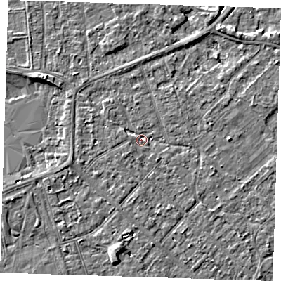 Shaded relief map of the ground around PE132EE, computed from Environment Agency LiDAR. The ground here sits at about 4 m above sea level and falls 4 m across the surrounding 800 m. Surface water reaching this point runs off ground lying to the west, 1.8 m higher.