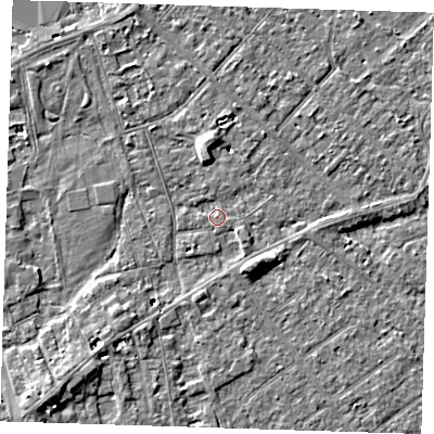 Shaded relief map of the ground around PE132EX, computed from Environment Agency LiDAR. The ground here sits at about 4 m above sea level and falls 12 m across the surrounding 800 m. Surface water reaching this point runs off ground lying to the south-west, 1.0 m higher.