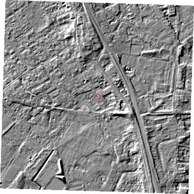 Shaded relief map of the ground around PE132FD, computed from Environment Agency LiDAR. The ground here sits at about 3 m above sea level and falls 5 m across the surrounding 800 m. Surface water reaching this point runs off ground lying to the east-south-east, 3.3 m higher.
