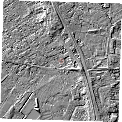 Shaded relief map of the ground around PE132FE, computed from Environment Agency LiDAR. The ground here sits at about 3 m above sea level and falls 5 m across the surrounding 800 m. Surface water reaching this point runs off ground lying to the east-south-east, 3.0 m higher.