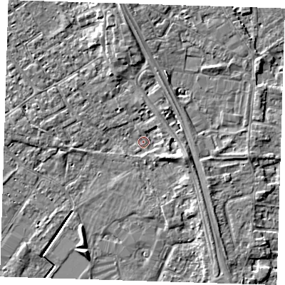 Shaded relief map of the ground around PE132FF, computed from Environment Agency LiDAR. The ground here sits at about 3 m above sea level and falls 5 m across the surrounding 800 m. Surface water reaching this point runs off ground lying to the east-south-east, 3.0 m higher.