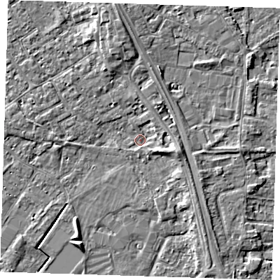 Shaded relief map of the ground around PE132FG, computed from Environment Agency LiDAR. The ground here sits at about 3 m above sea level and falls 5 m across the surrounding 800 m. Surface water reaching this point runs off ground lying to the east-south-east, 3.0 m higher.