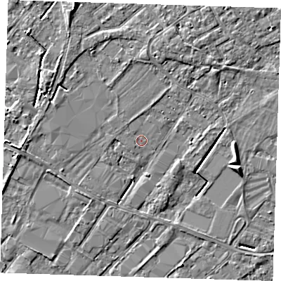 Shaded relief map of the ground around PE132FN, computed from Environment Agency LiDAR. The ground here sits at about 3 m above sea level and falls 5 m across the surrounding 800 m. Surface water reaching this point runs off ground lying to the north-north-east, 3.0 m higher.