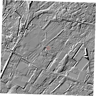 Shaded relief map of the ground around PE132GB, computed from Environment Agency LiDAR. The ground here sits at about 3 m above sea level and falls 5 m across the surrounding 800 m. Surface water reaching this point runs off ground lying to the west-north-west, 0.8 m higher.