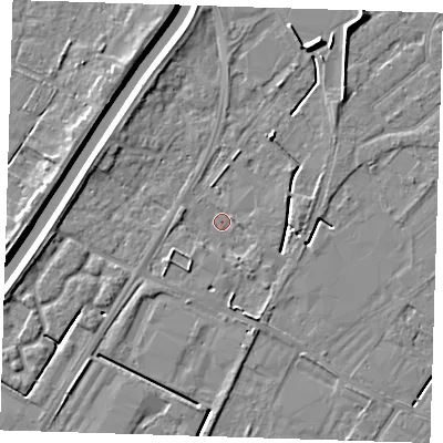 Shaded relief map of the ground around PE132HH, computed from Environment Agency LiDAR. The ground here sits at about 3 m above sea level and falls 6 m across the surrounding 800 m. Surface water reaching this point runs off ground lying to the south-south-east, 1.8 m higher.
