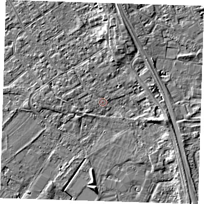 Shaded relief map of the ground around PE132LR, computed from Environment Agency LiDAR. The ground here sits at about 3 m above sea level and falls 5 m across the surrounding 800 m. Surface water reaching this point runs off ground lying to the north-north-east, 3.6 m higher.