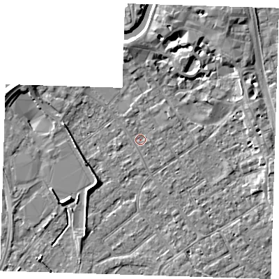 Shaded relief map of the ground around PE132PE, computed from Environment Agency LiDAR. The ground here sits at about 3 m above sea level and falls 7 m across the surrounding 800 m. Surface water reaching this point runs off ground lying to the north-east, 1.0 m higher.