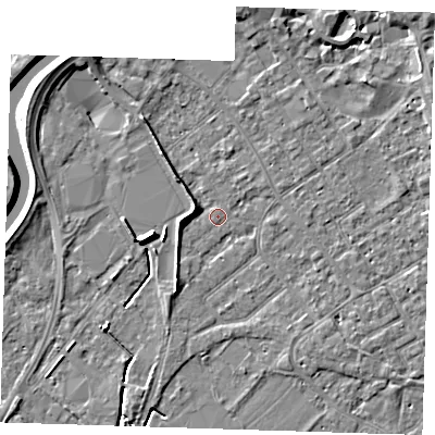 Shaded relief map of the ground around PE132PL, computed from Environment Agency LiDAR. The ground here sits at about 3 m above sea level and falls 6 m across the surrounding 800 m. Surface water reaching this point runs off ground lying to the west-north-west, 2.6 m higher.