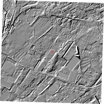 Shaded relief map of the ground around PE132PS, computed from Environment Agency LiDAR. The ground here sits at about 3 m above sea level and falls 5 m across the surrounding 800 m. Surface water reaching this point runs off ground lying to the north, 3.1 m higher.