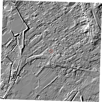 Shaded relief map of the ground around PE132PX, computed from Environment Agency LiDAR. The ground here sits at about 3 m above sea level and falls 6 m across the surrounding 800 m. Surface water reaching this point runs off ground lying to the south-south-east, 1.2 m higher.